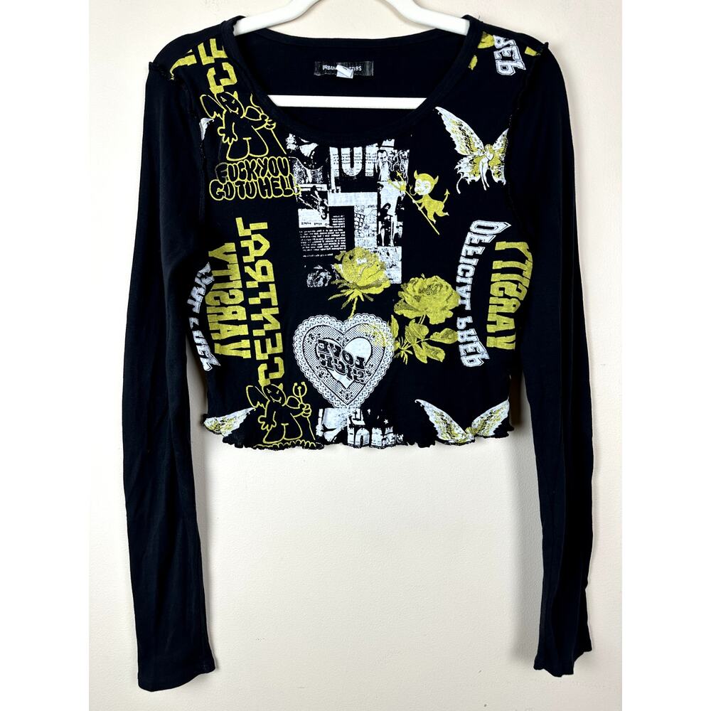 Urban Outfitters Graphic Crop Top Womens L Y2K Fairy Grunge Emo Goth Lettuce Hem